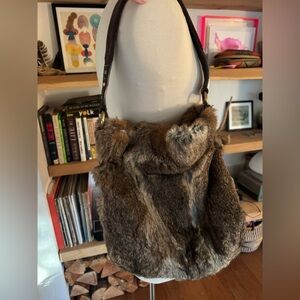 Sigrid Olsen Authentic Rabbit Fur Brown Shoulder Bag Y2K perfect condition